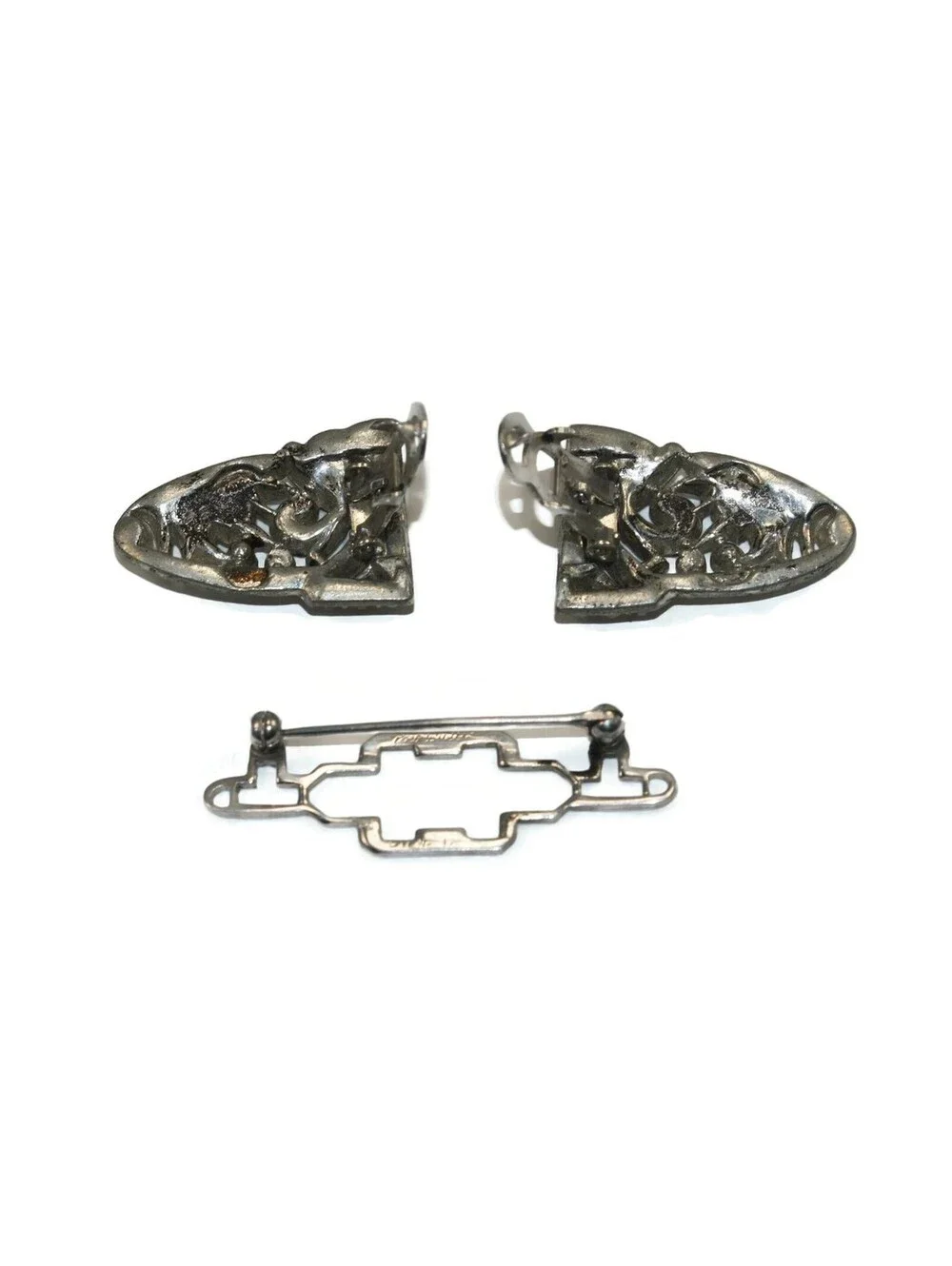 1930s VTG Coro Duette Silver Tone and Stones Brooch, Converts to Fur Clips.